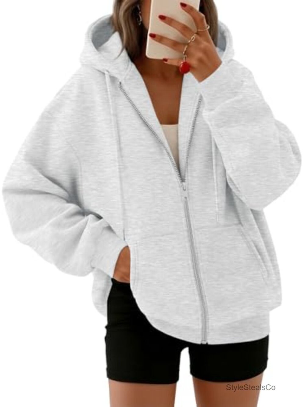 Oversized Zip Up Hoodie Fleece Sweatshirt Women Y2K Fall Winter